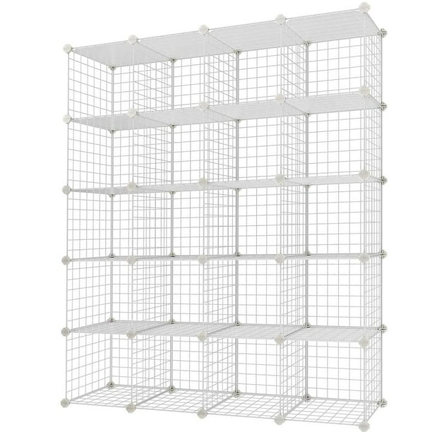 20 Cube Wire Metal Grid Shelving Modular Organizer Bookcase Cabinet Wardrobe